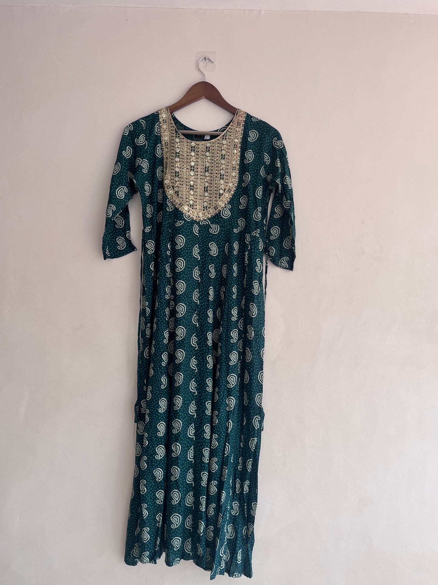 Green Yoke work Umbrella Kurti