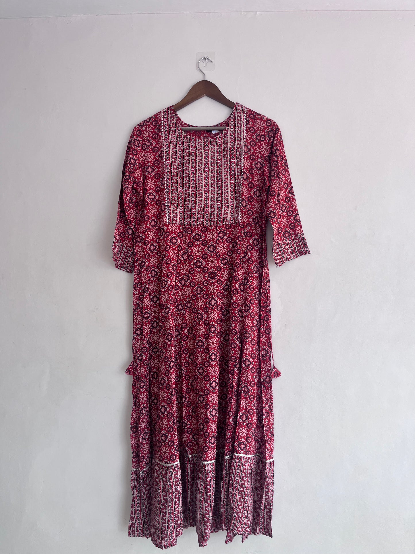 Red Yoke work Umbrella Kurti