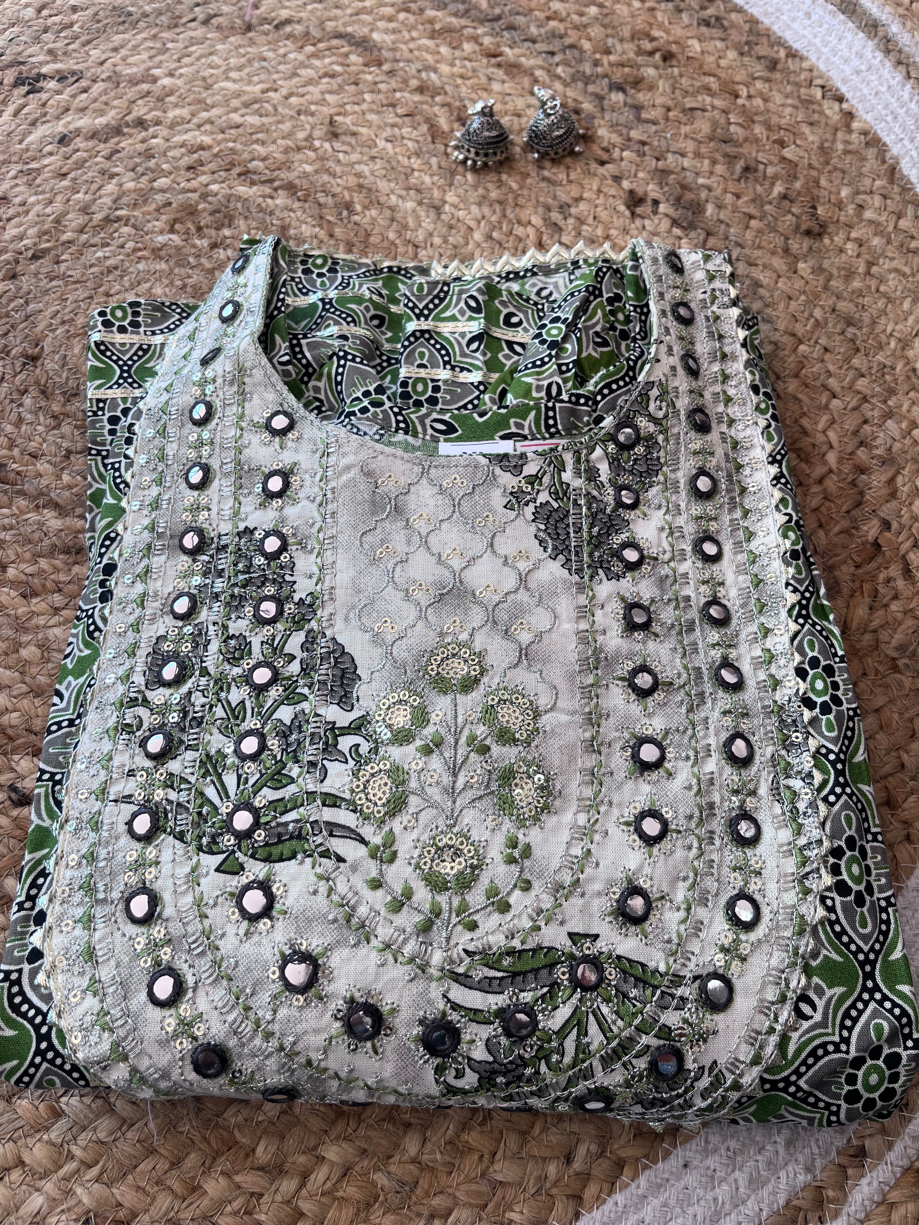 Olive green with embroidered yoke