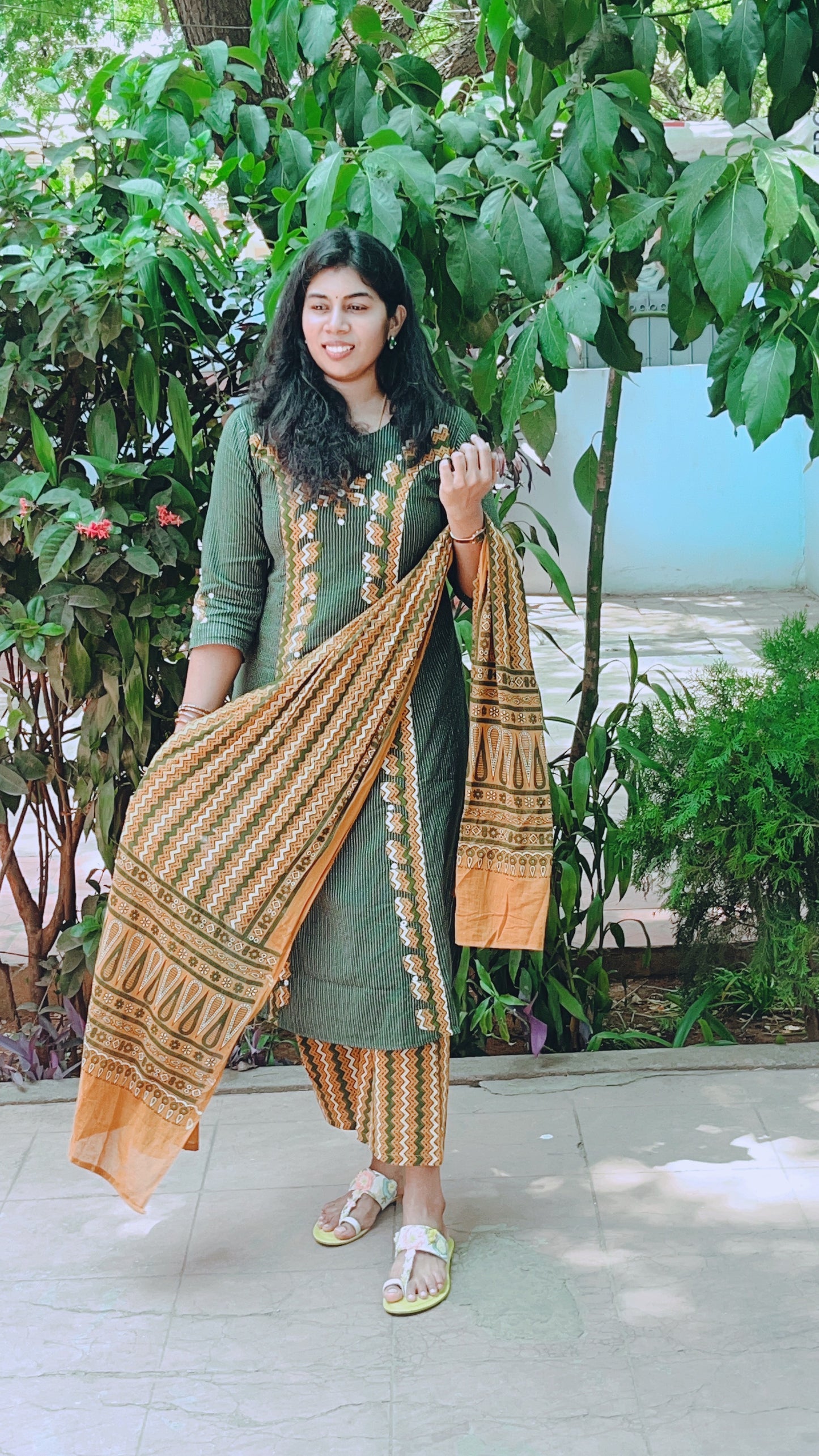 Green Applique Suit Set