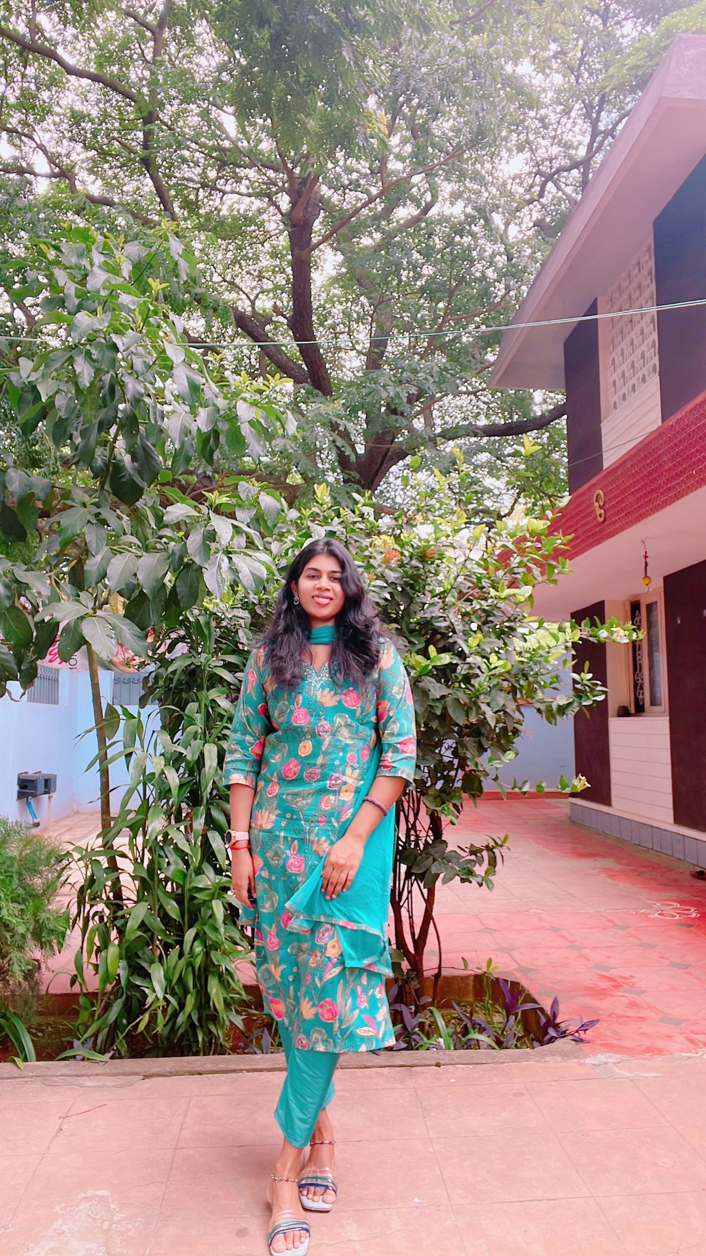 Teal Blue Chanderi Silk Suit Set