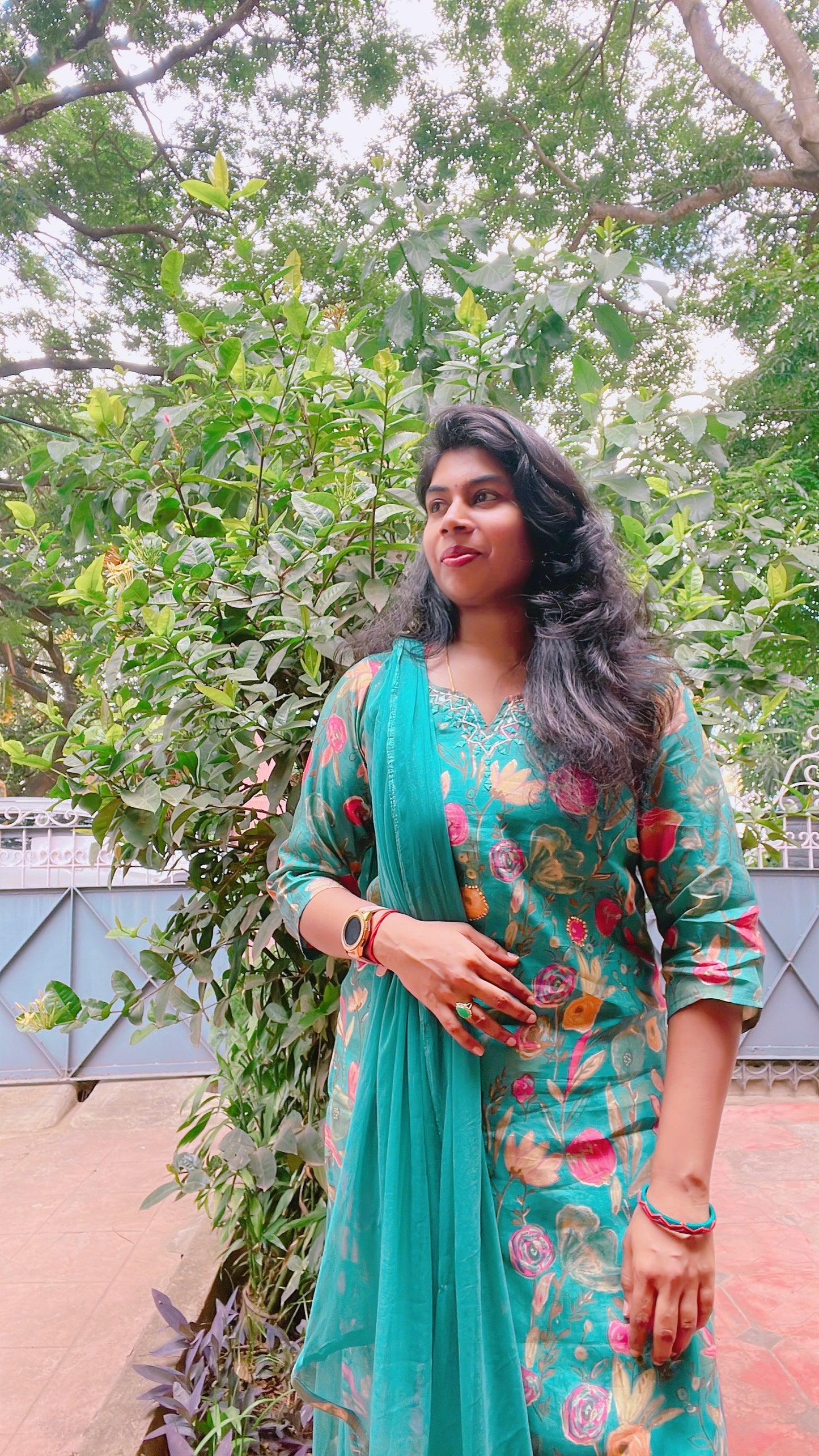 Teal Blue Chanderi Silk Suit Set