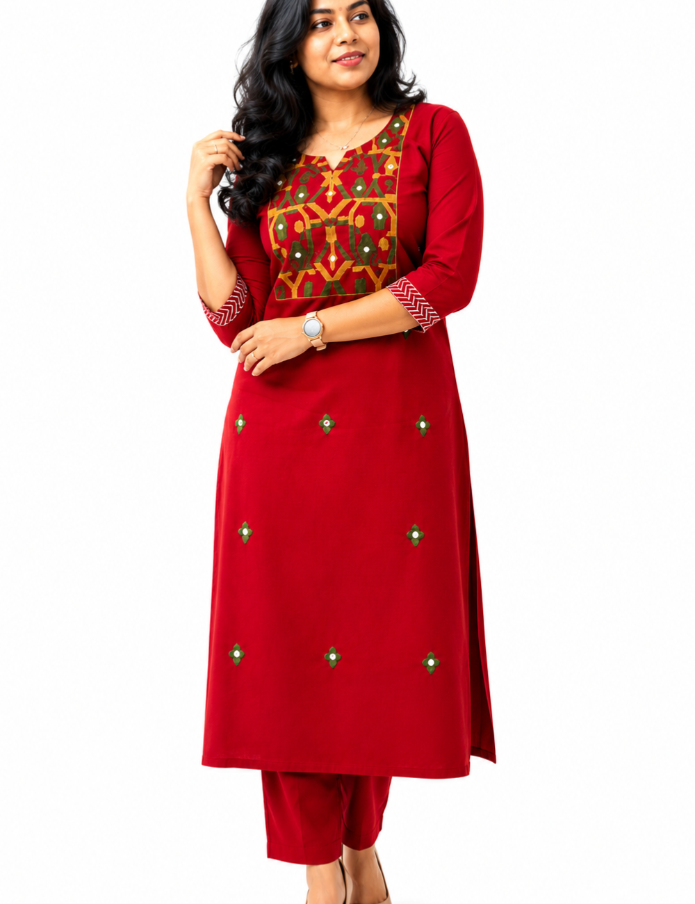 Maroon Yoke Embroidery Cotton Coord Set