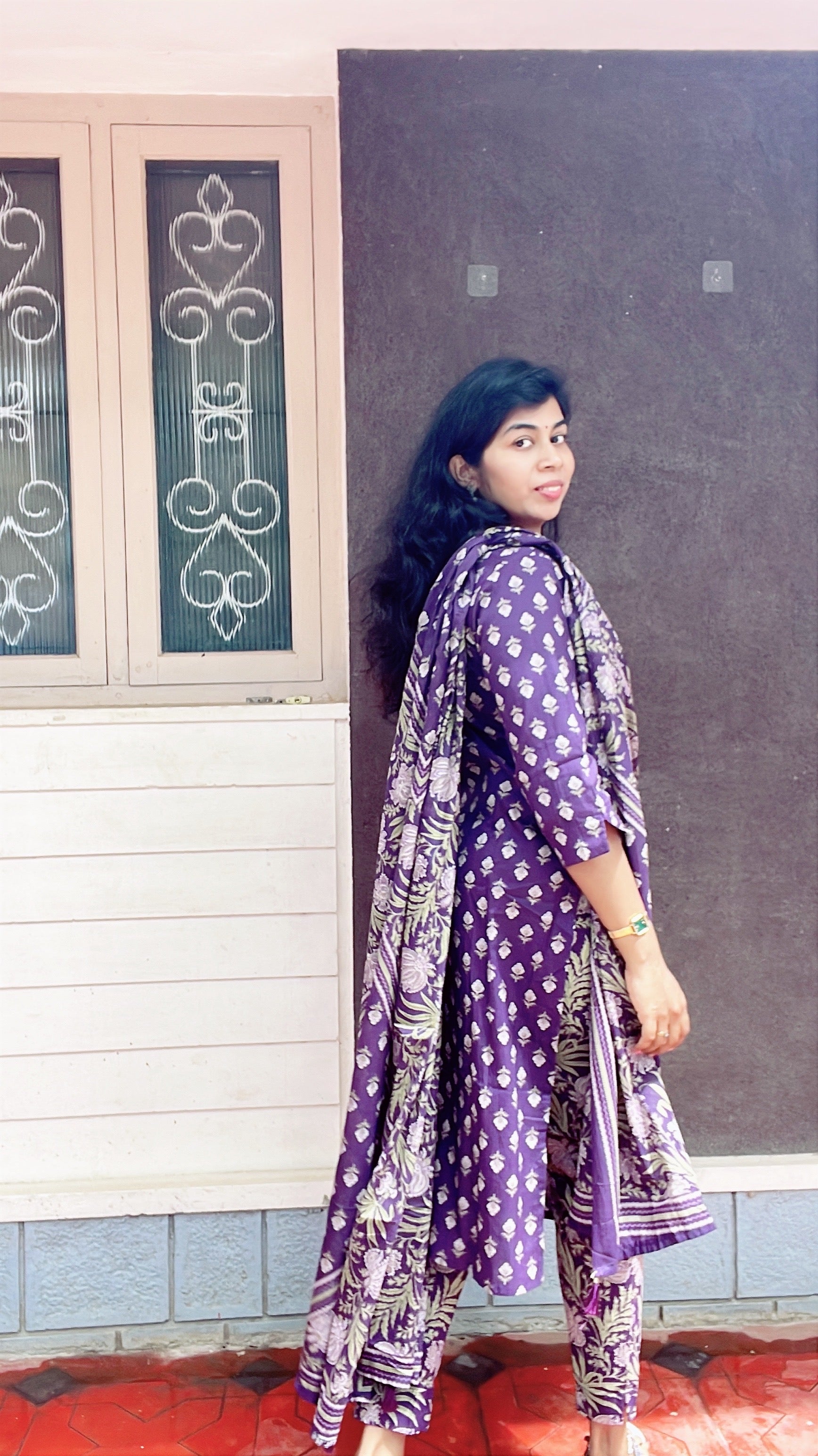 Purple Cotton Suit Set