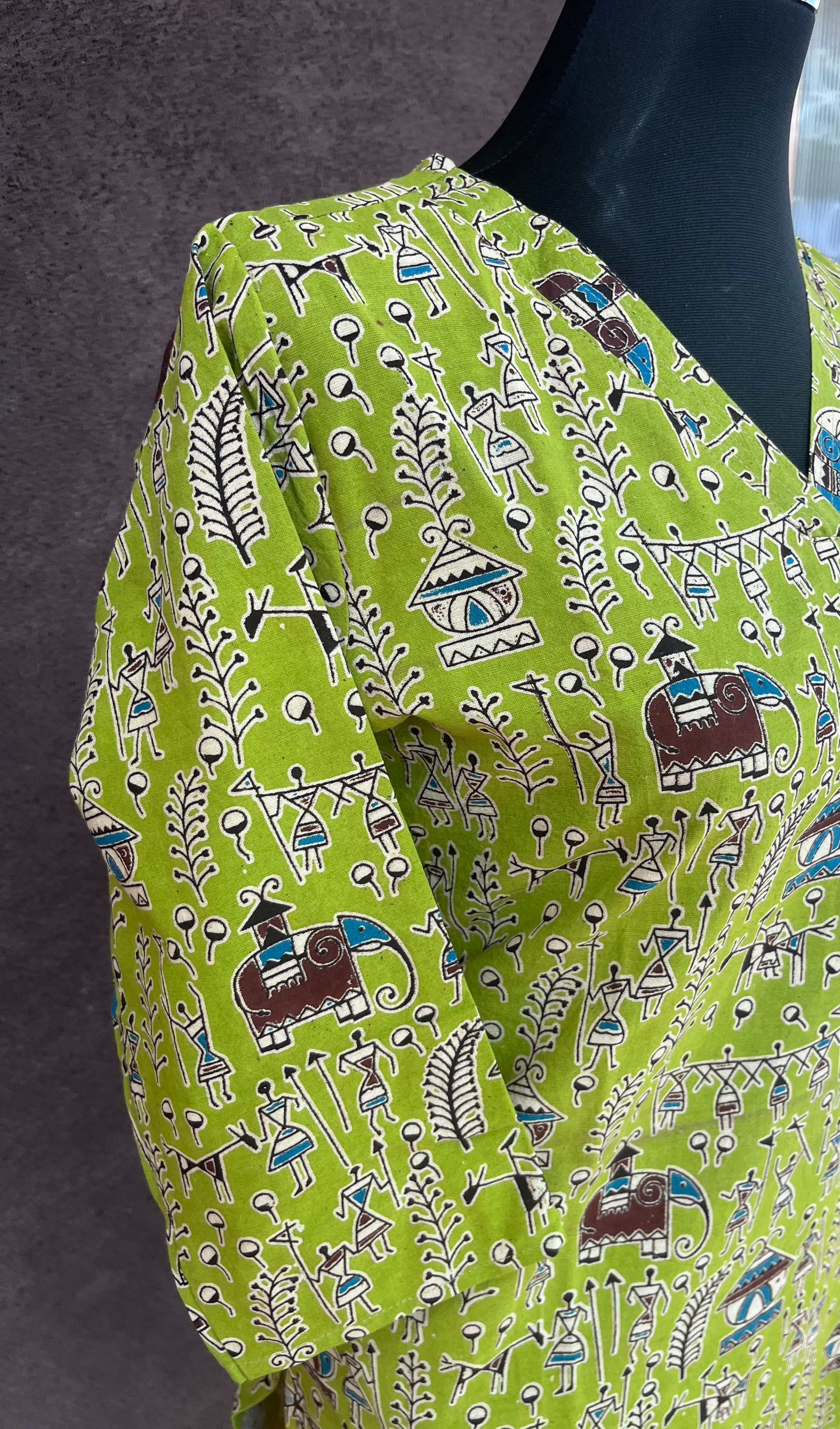 Parrot green warli print kurti