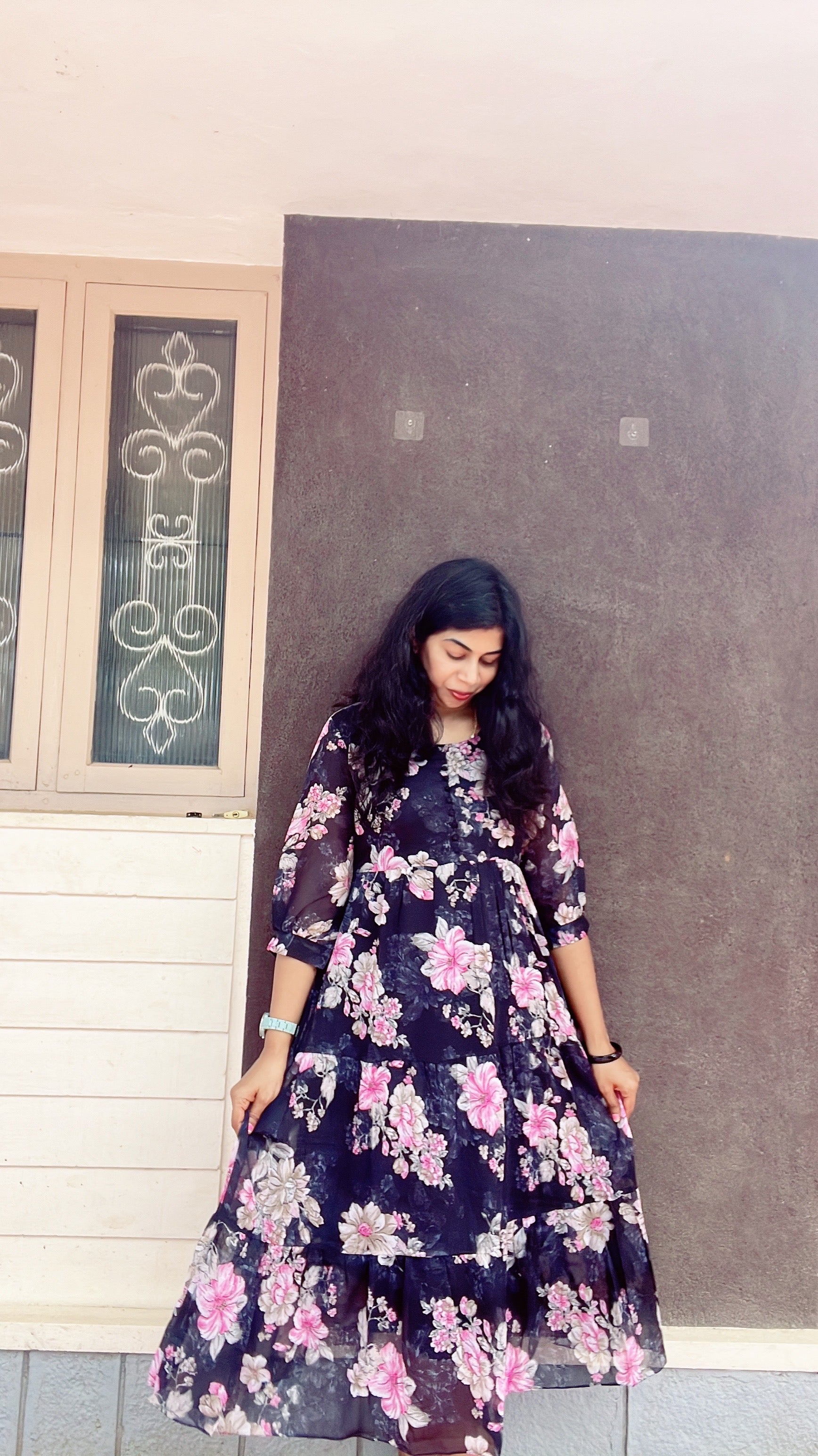 Georgette floral frock black