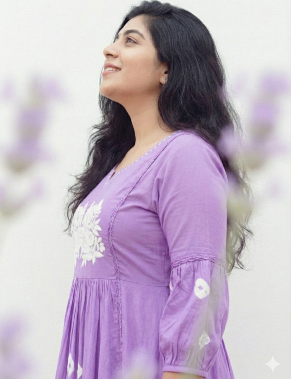 Lavender Cotton Co Ord Set with Yoke Embroidery