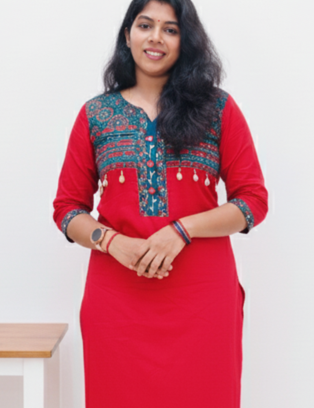 Red and Blue  Mirror Work Cotton Suit Set