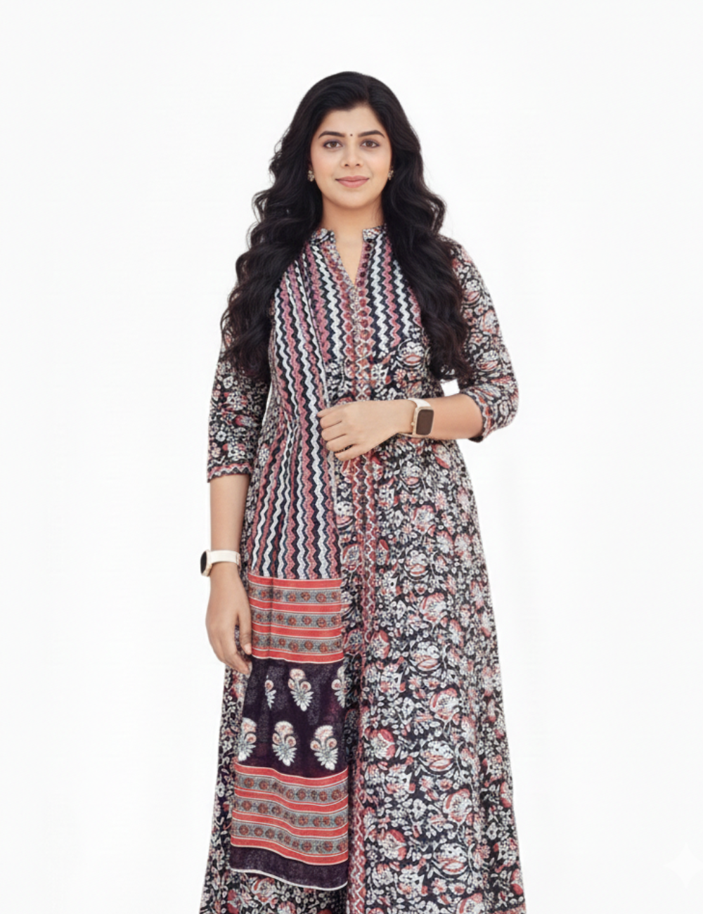 Black Zig Zag Anarakali Cotton Suit Set