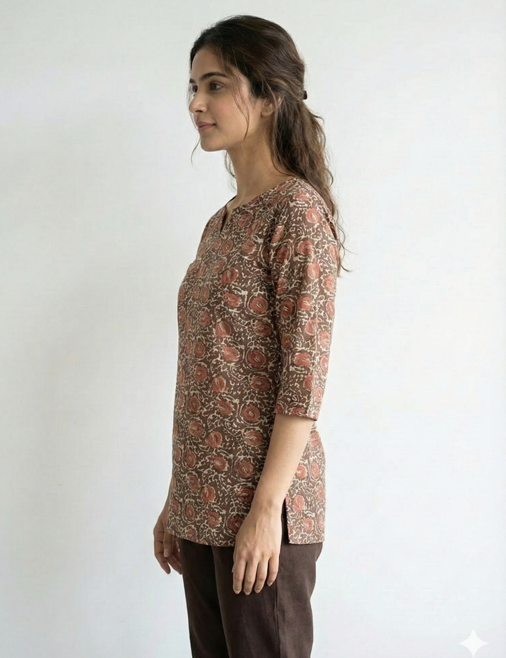 Brown Cotton Short Kurti