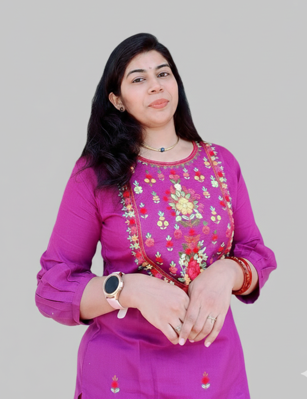 Purple Hand Embroidered Mul Cotton Kurti