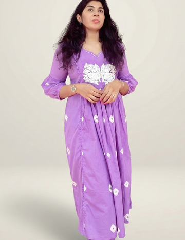 Lavender Cotton Co Ord Set with Yoke Embroidery