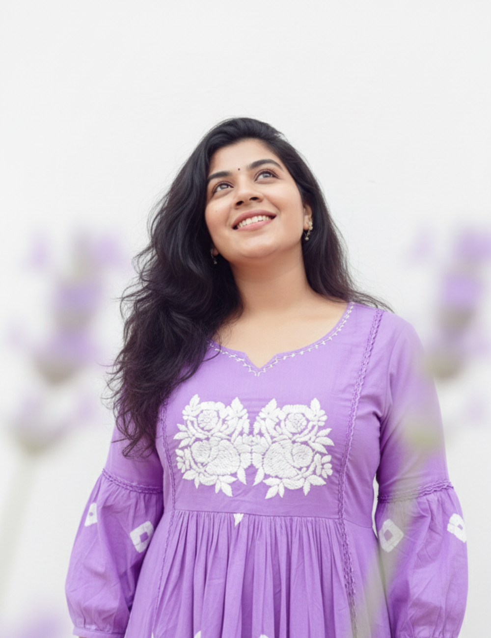 Lavender Cotton Co Ord Set with Yoke Embroidery