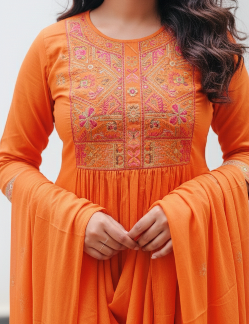 Rust Orange Embroidery Cotton Suit Set