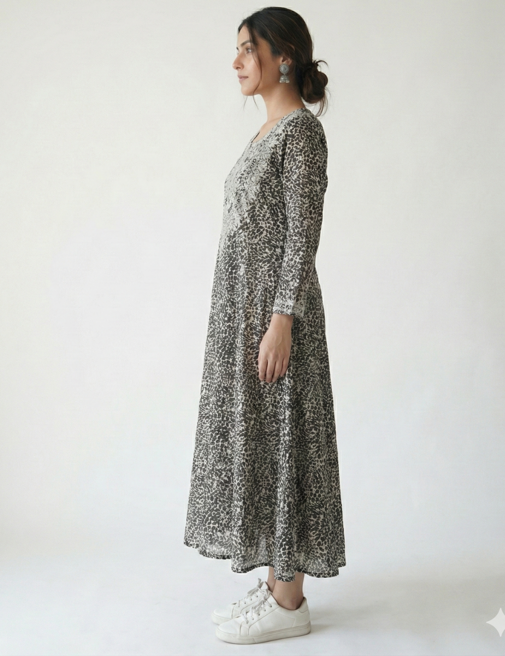 Black and White Cotton Umbrella Kurti