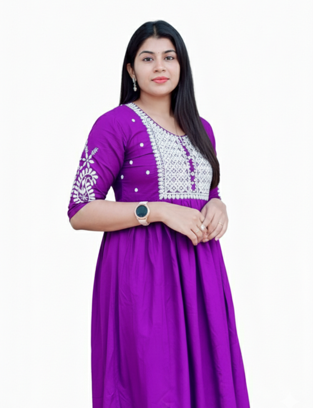 Purple Embroidery Cotton Coord Set