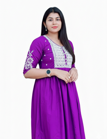 Purple Embroidery Cotton Coord Set