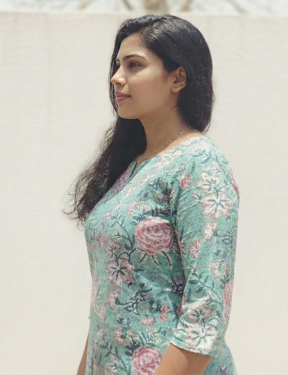 Light Blue With Pink Cotton Short Kurti