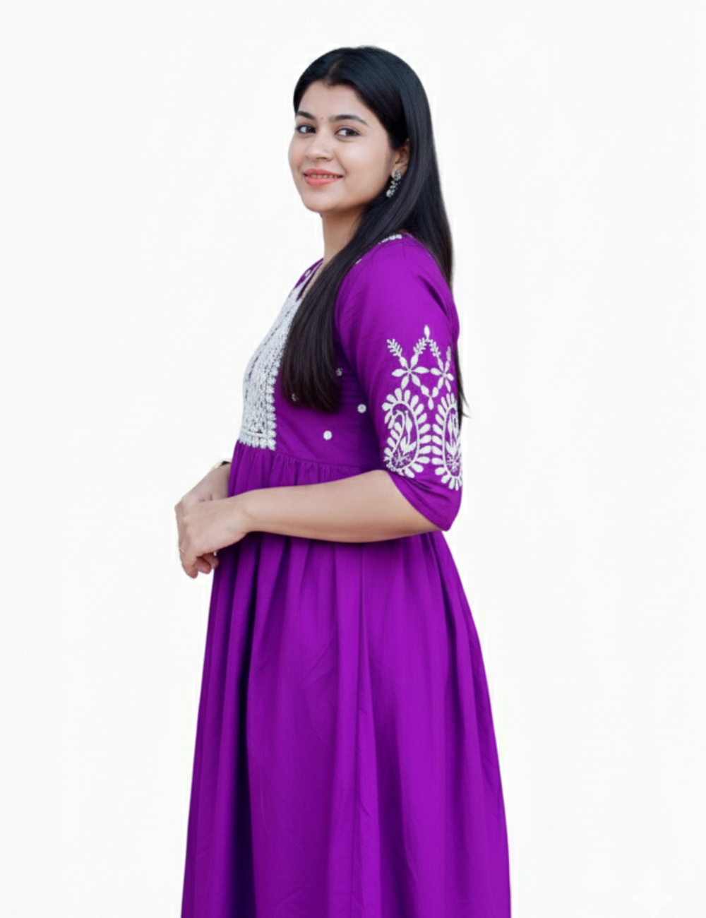 Purple Embroidery Cotton Coord Set