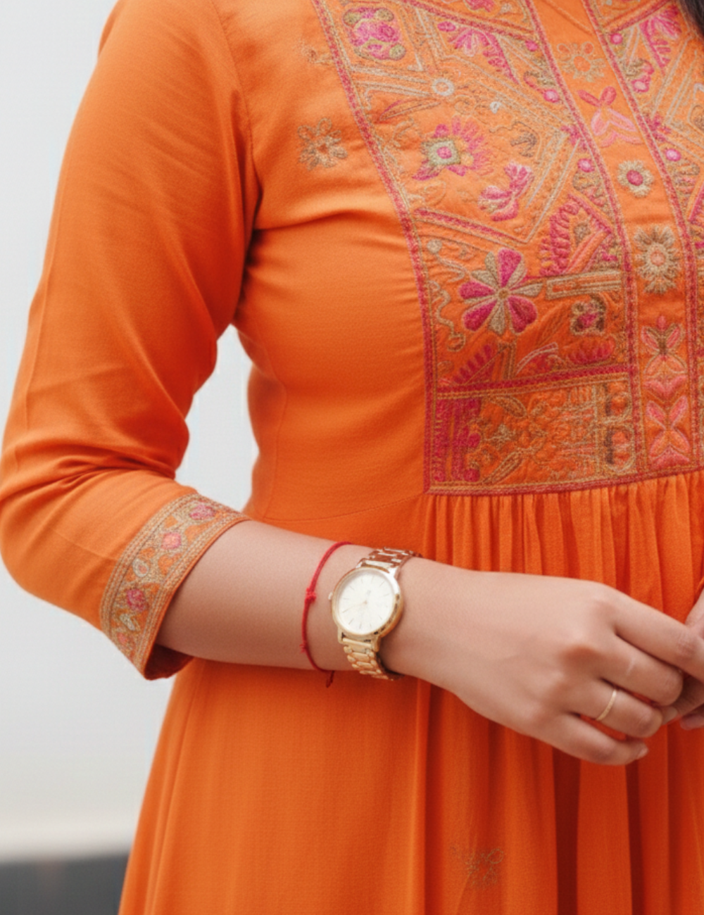 Rust Orange Embroidery Cotton Suit Set