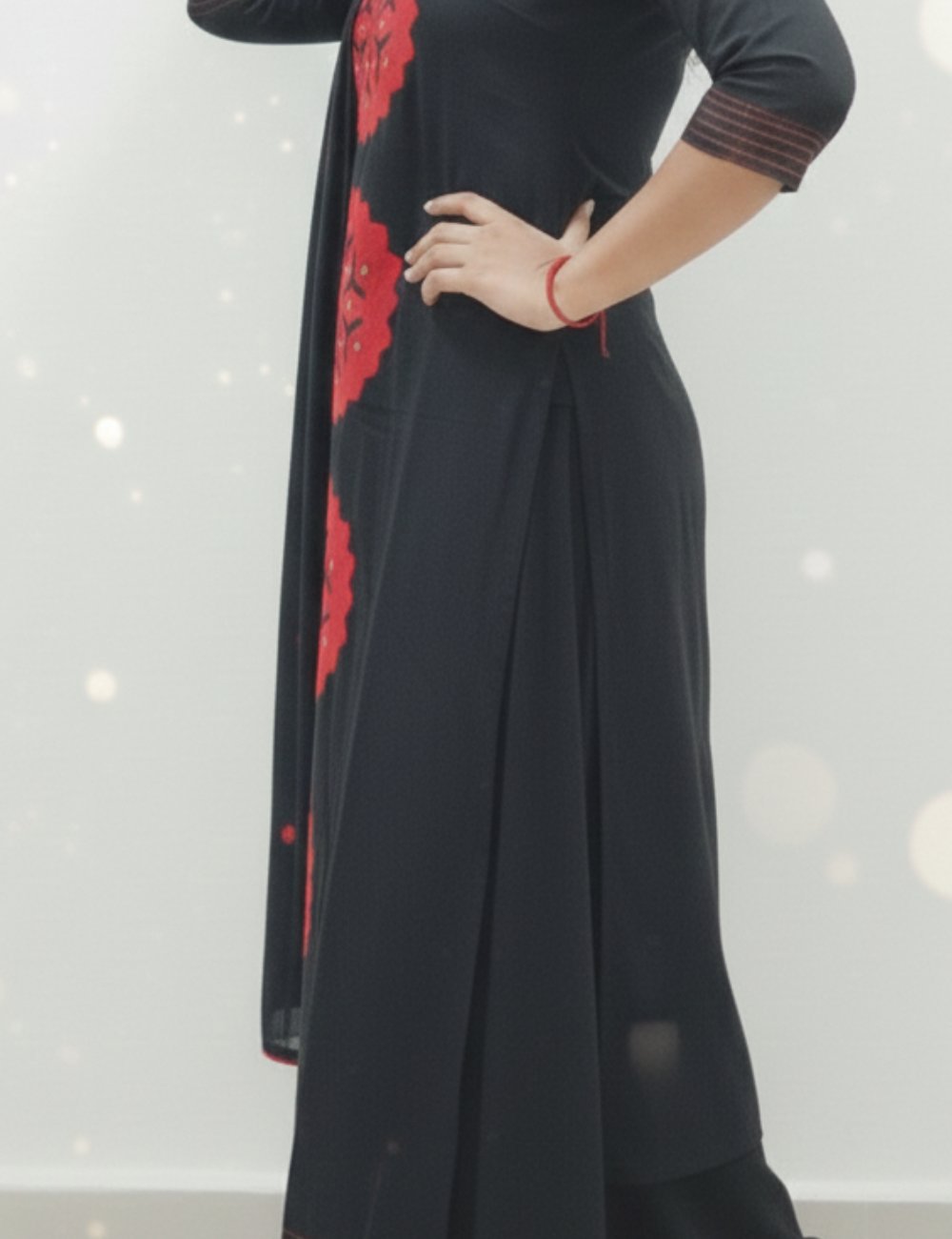 Black Applique Work Cotton Suit Set