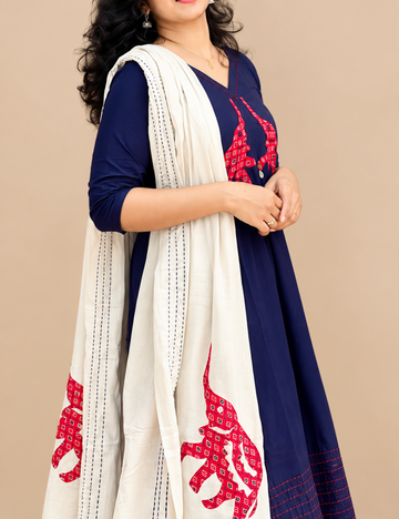Blue Applique Work Cotton Suit Set