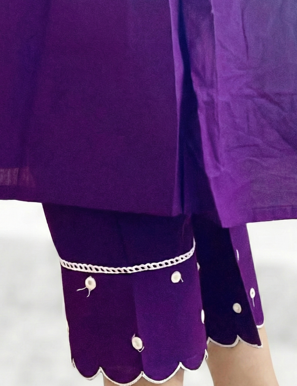 Purple Embroidery Cotton Coord Set