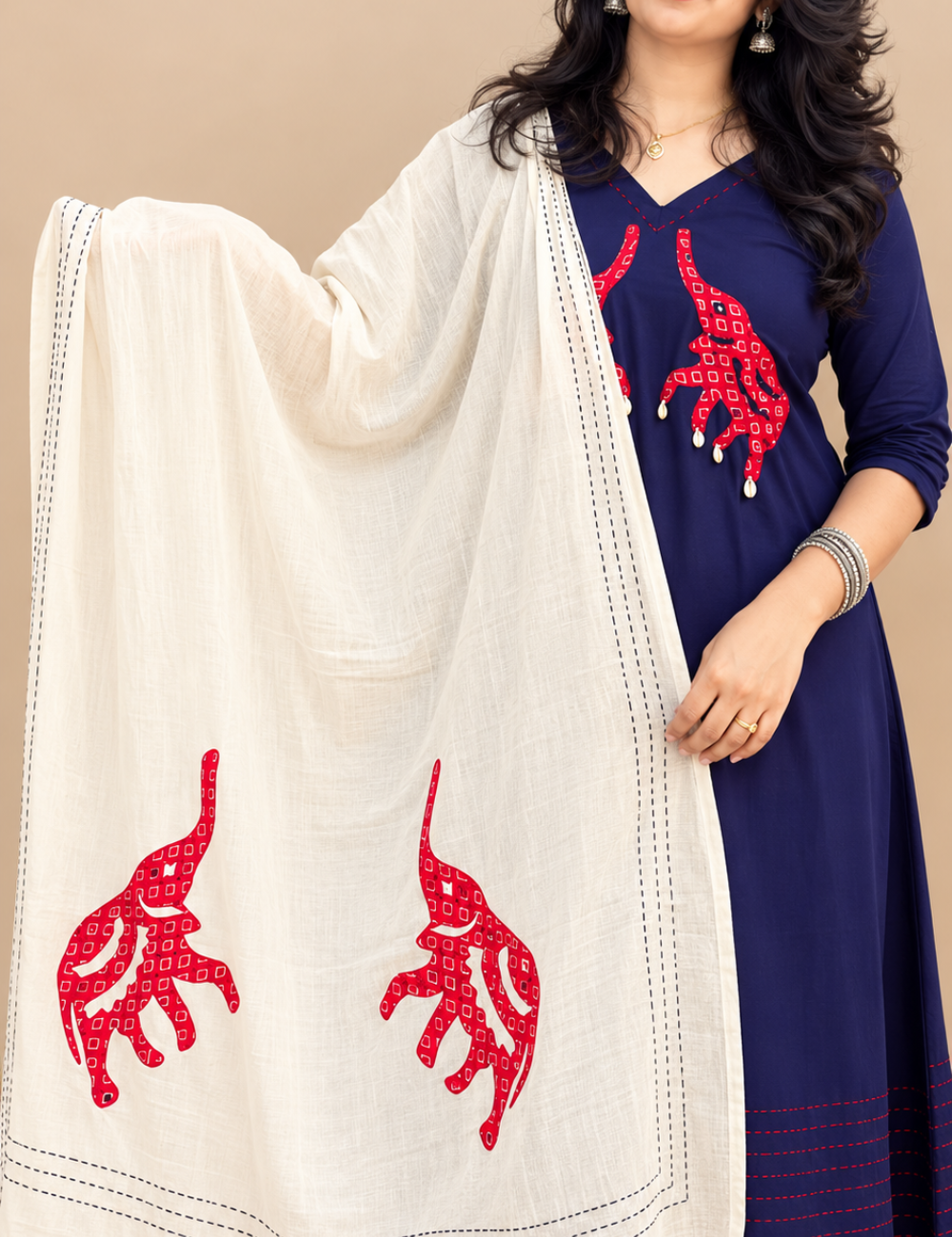 Blue Applique Work Cotton Suit Set