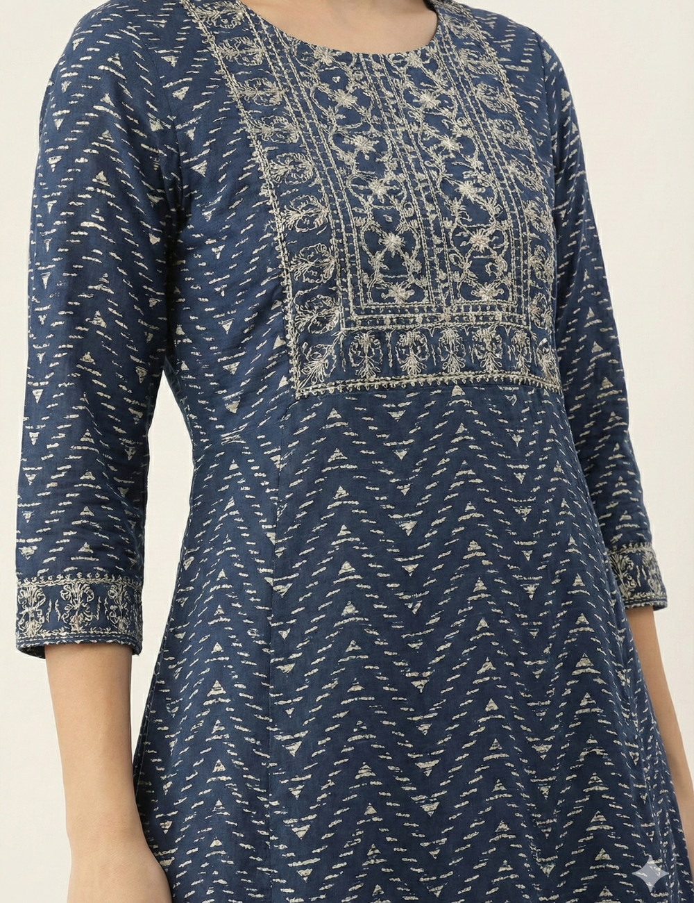 Blue Bandini Rayon Cotton Umbrella Kurti With Gotta Patti