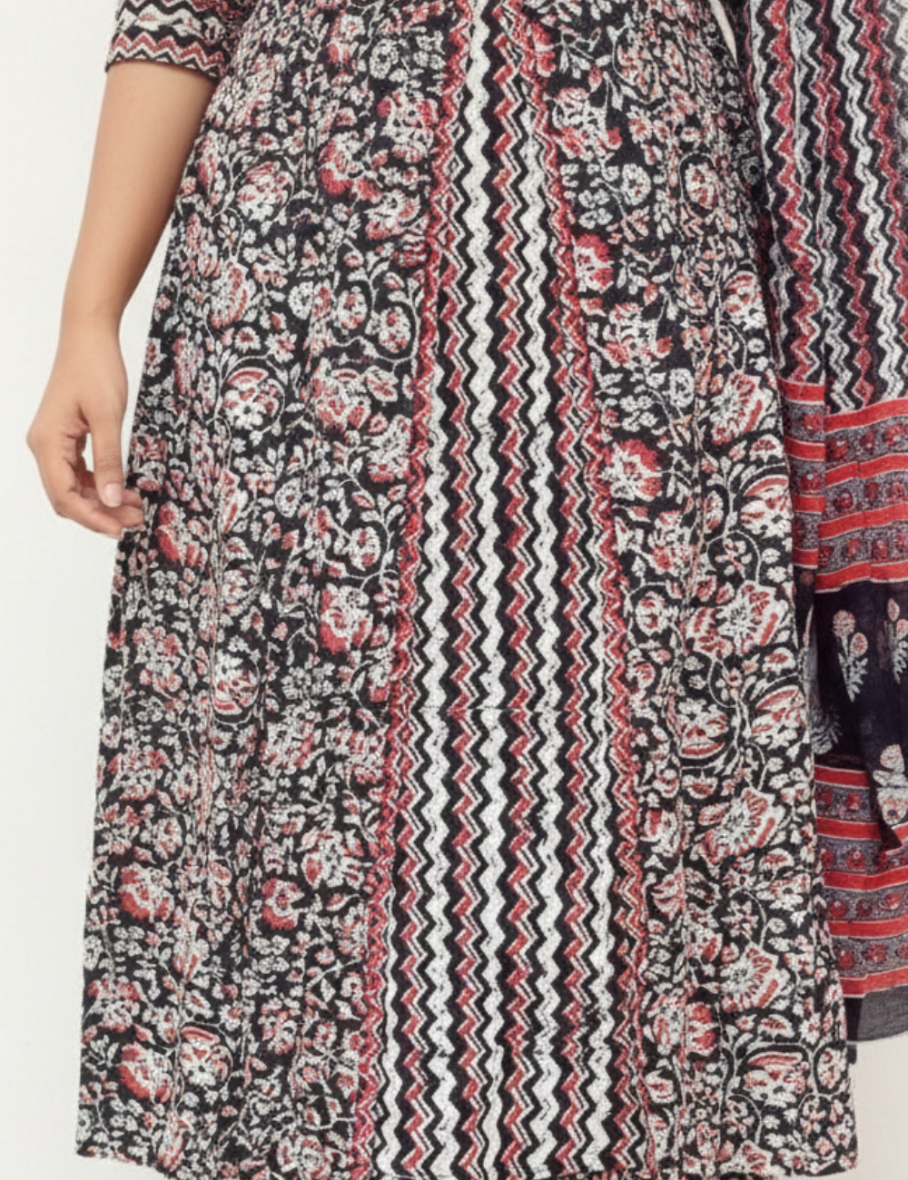 Black Zig Zag Anarakali Cotton Suit Set