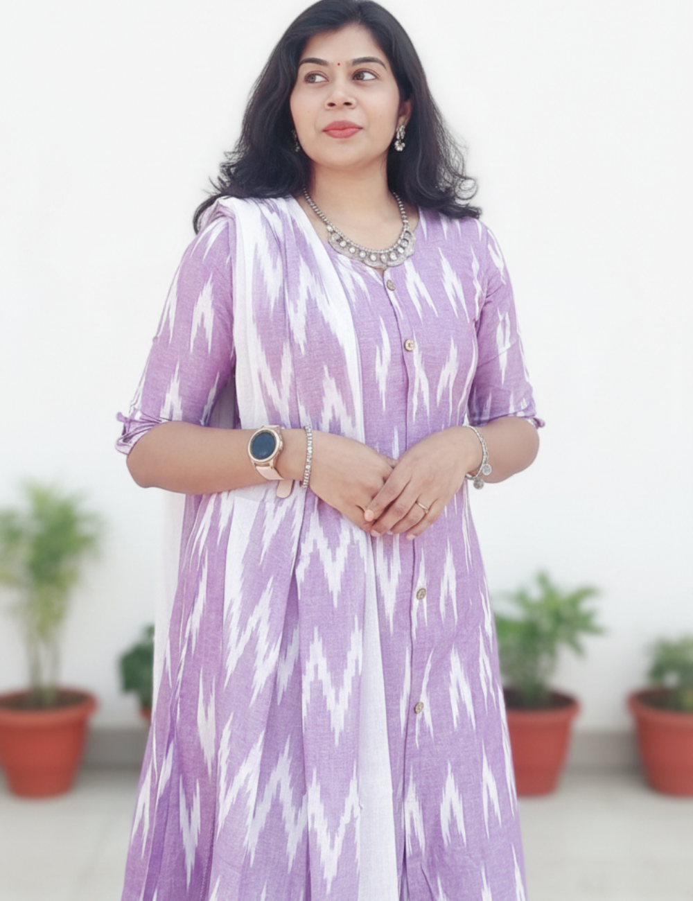 Lavendar Ikkat Cotton Suit Set