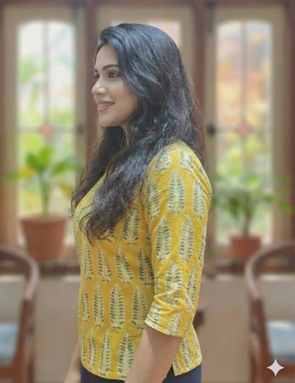 Yellow and Green Cotton Short Kurti