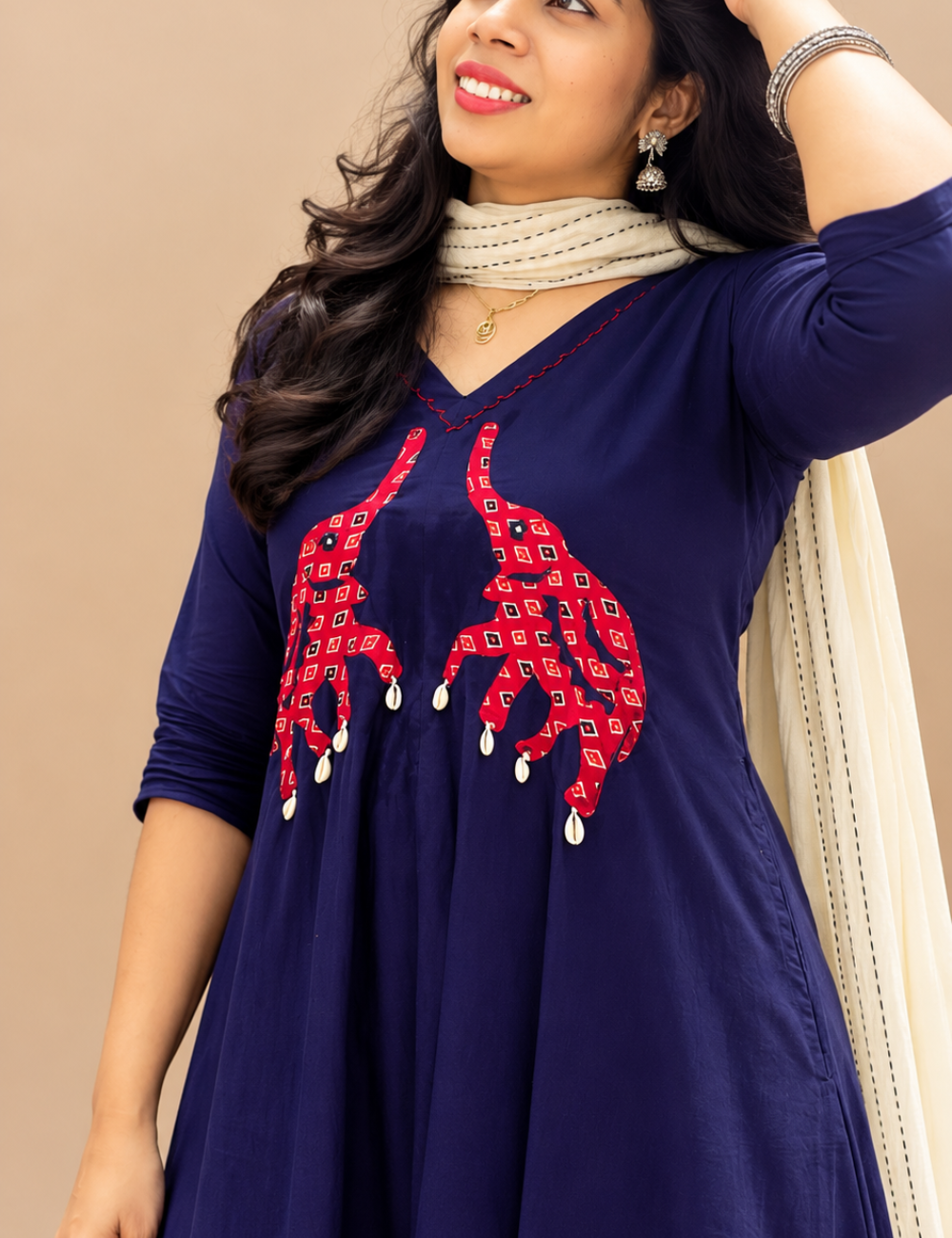 Blue Applique Work Cotton Suit Set