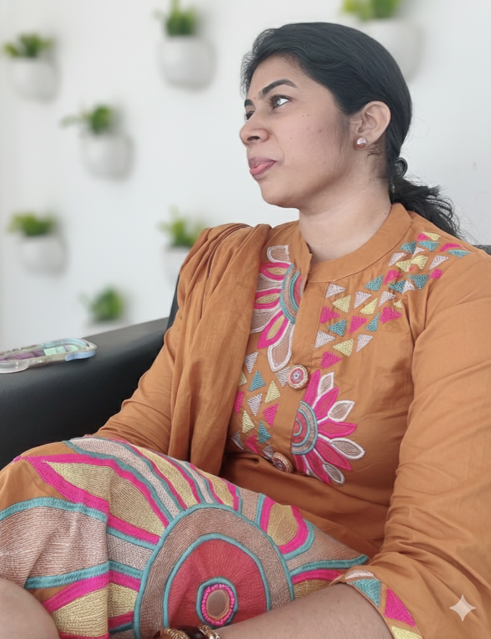 Light Brown Embroidered Cotton Suit Set