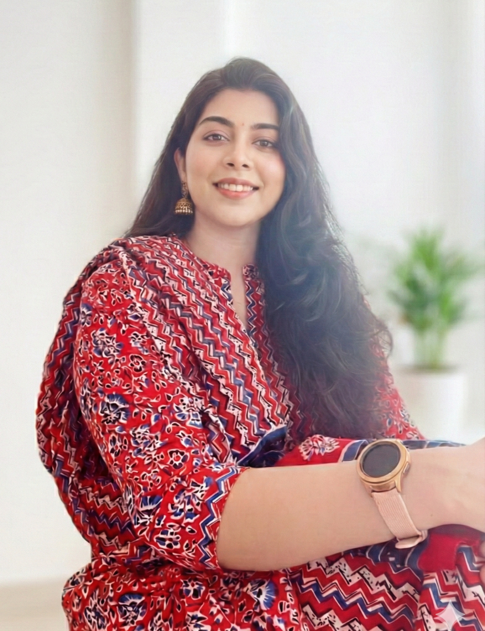 Red Zig Zag Anarkali Cotton Suit Set