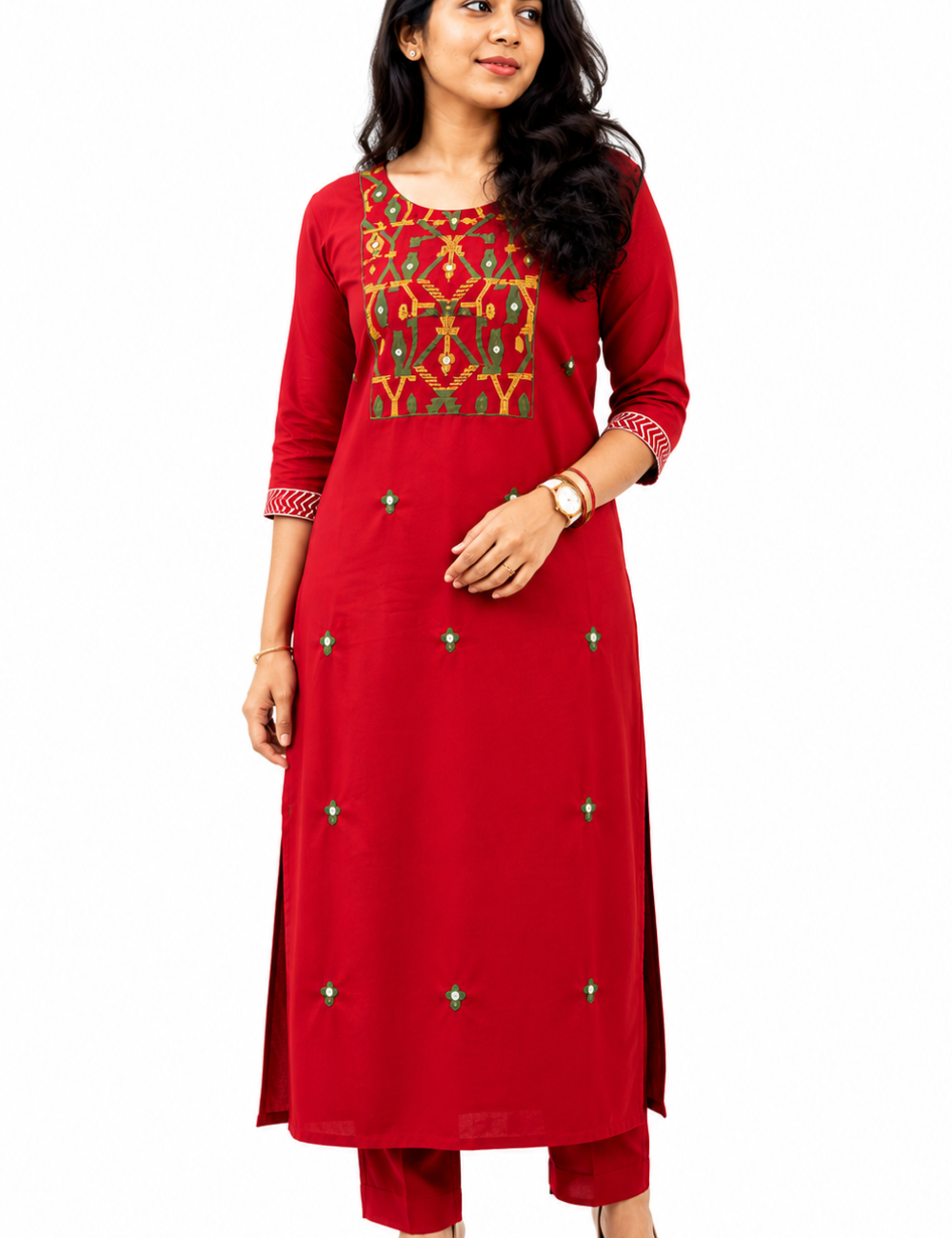 Maroon Yoke Embroidery Cotton Coord Set