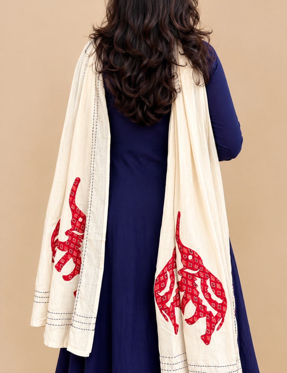 Blue Applique Work Cotton Suit Set