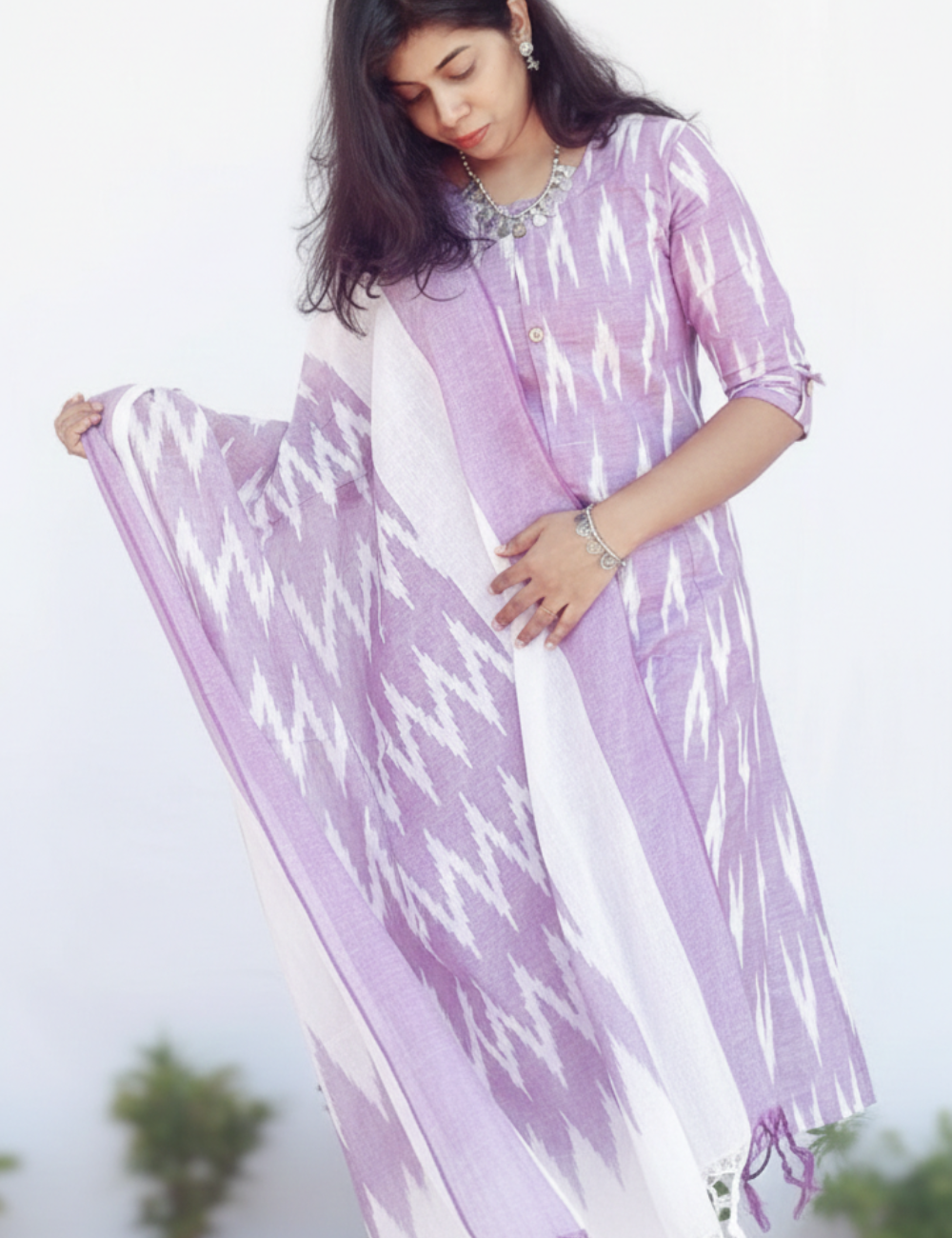 Lavendar Ikkat Cotton Suit Set