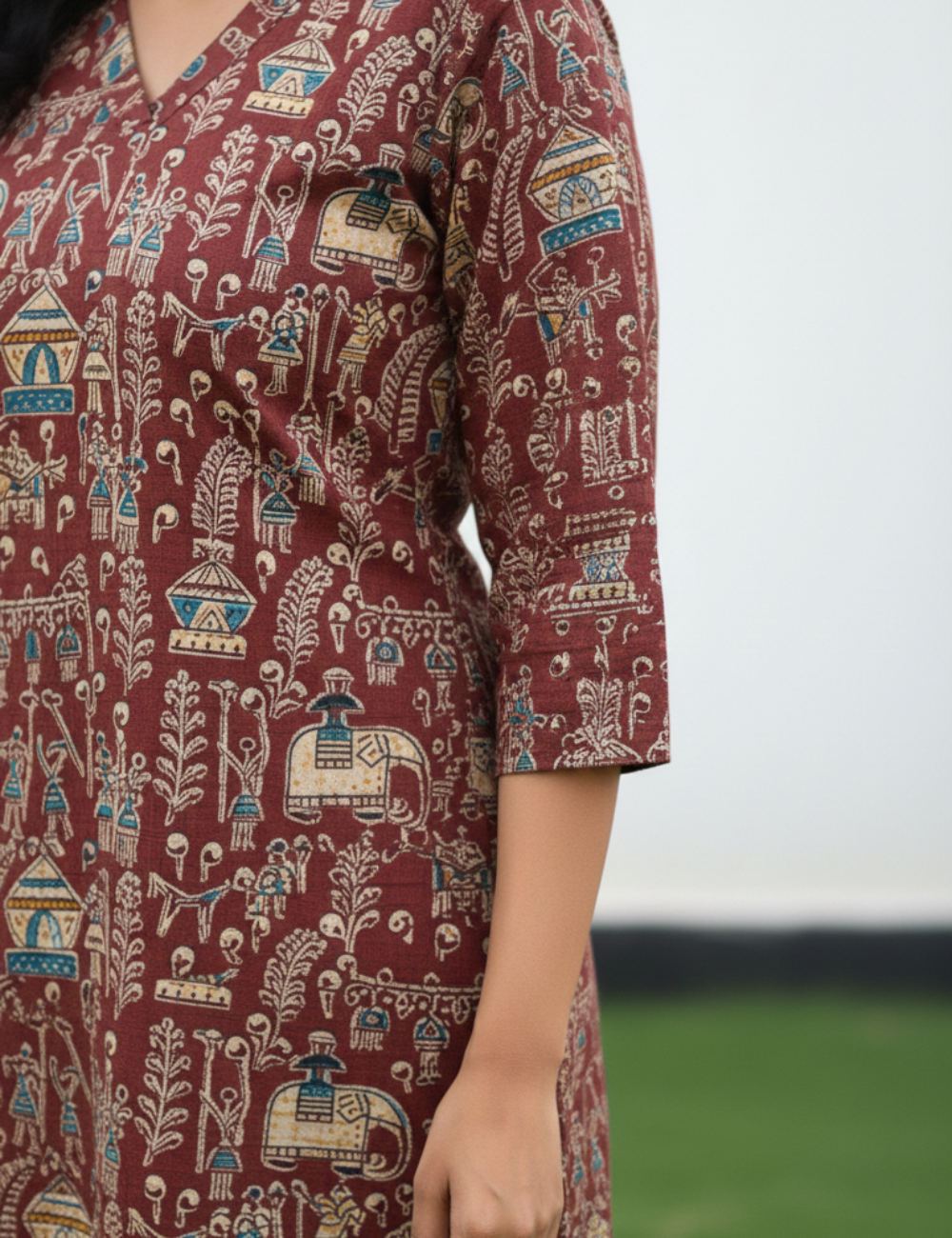 Brown Warli Print Cotton Kurti