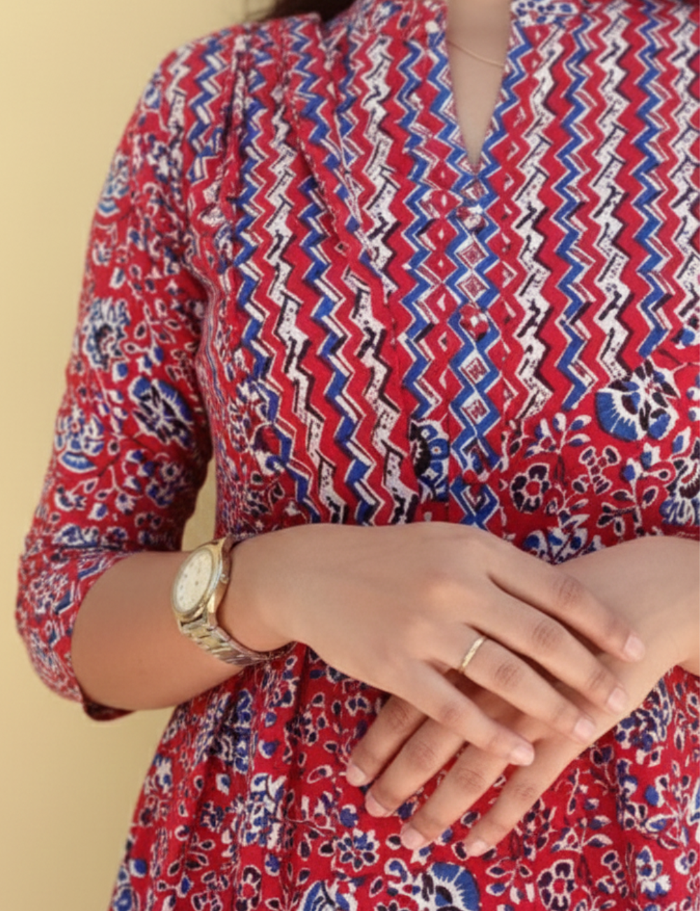 Red Zig Zag Anarkali Cotton Suit Set