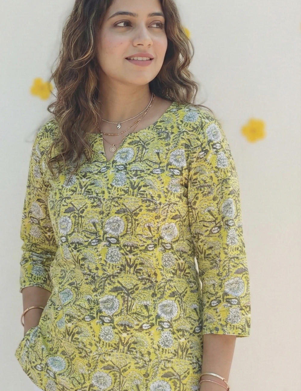 Lemon Yellow Cotton Short Kurti
