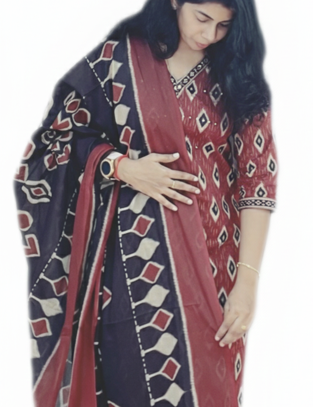 Red and Black 3 Piece Cotton Suit Set