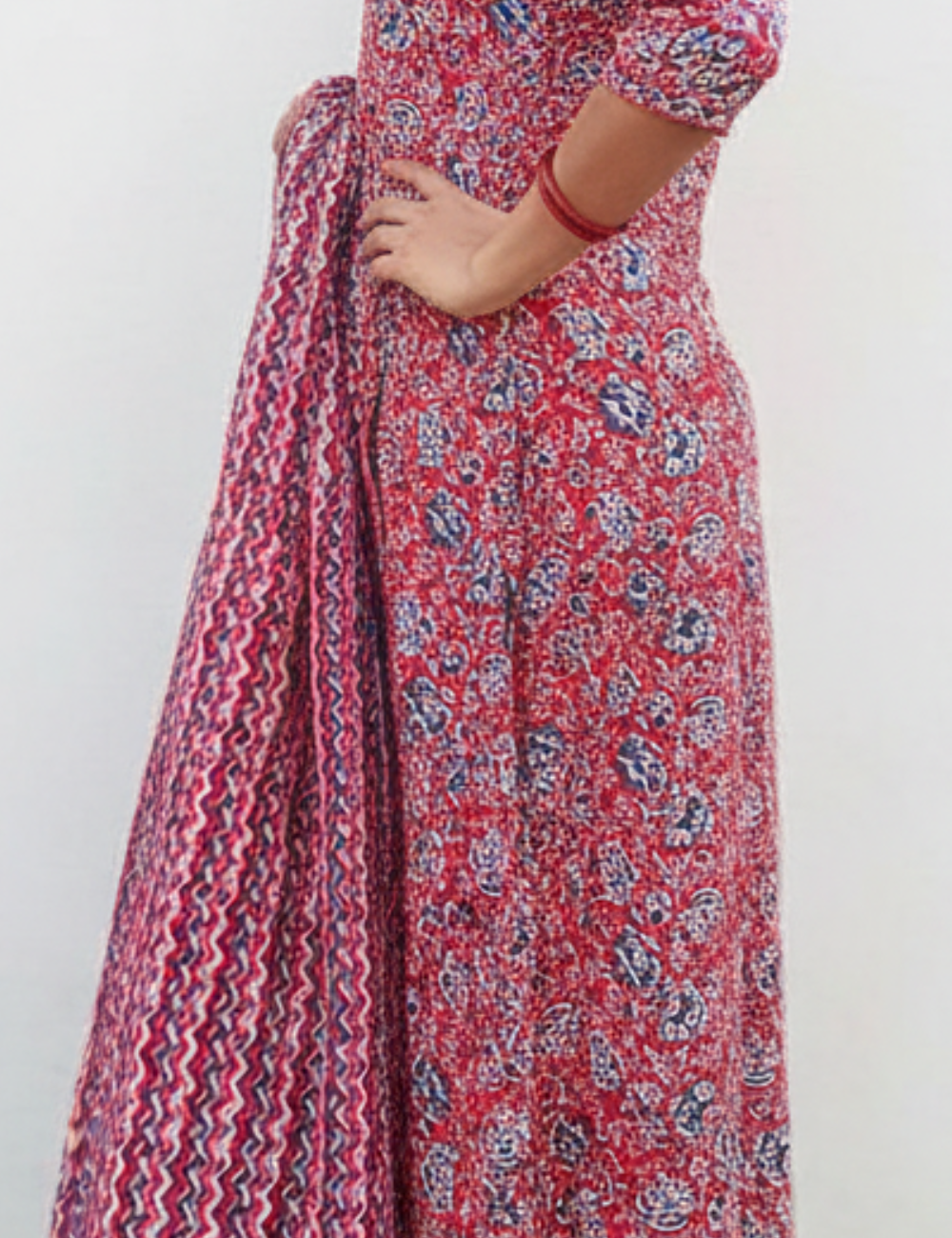 Red Zig Zag Anarkali Suit Set