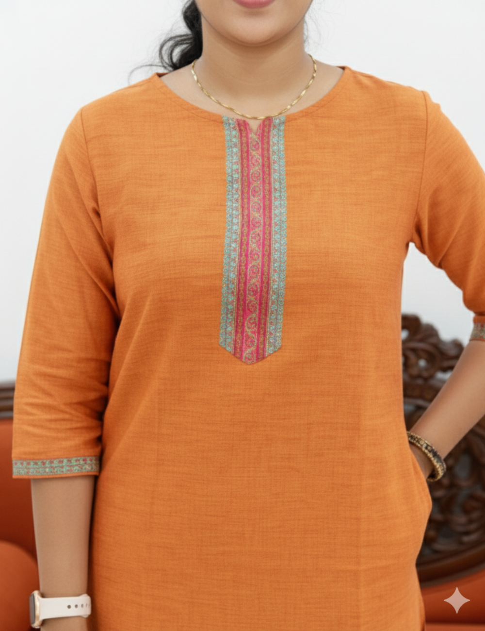 Rust Orange Chettinad Cotton Kurti
