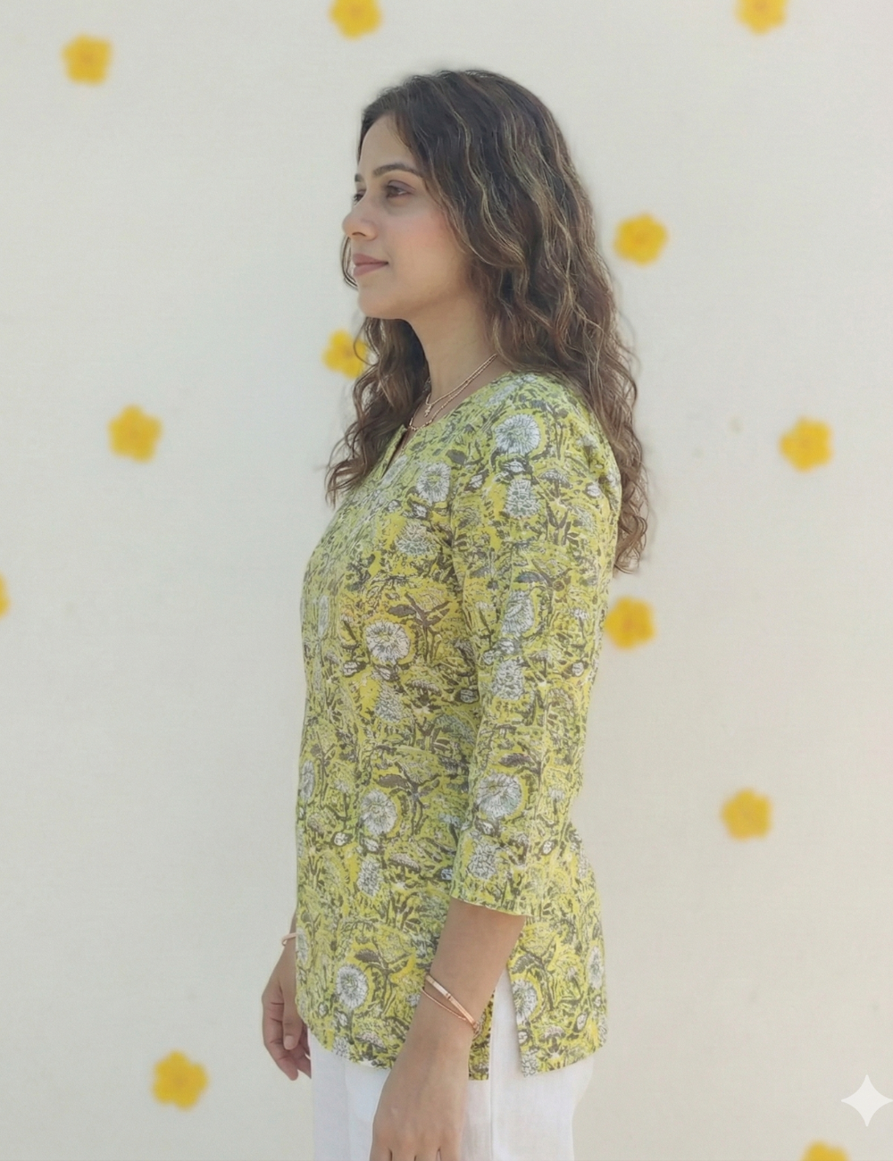 Lemon Yellow Cotton Short Kurti