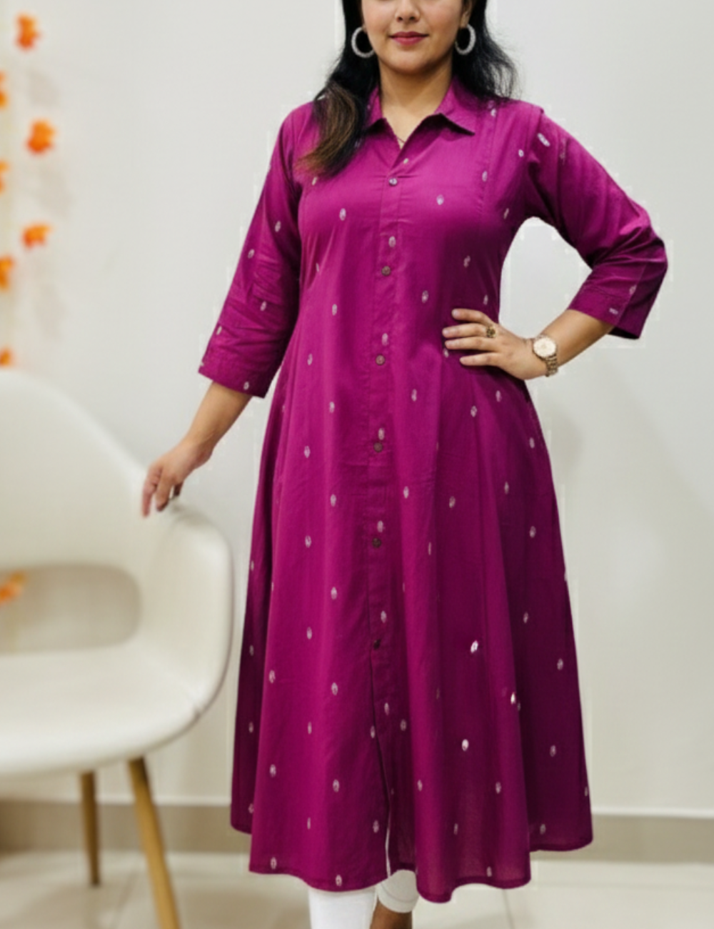 Majenta A line Umbrella Cut Cotton Kurti