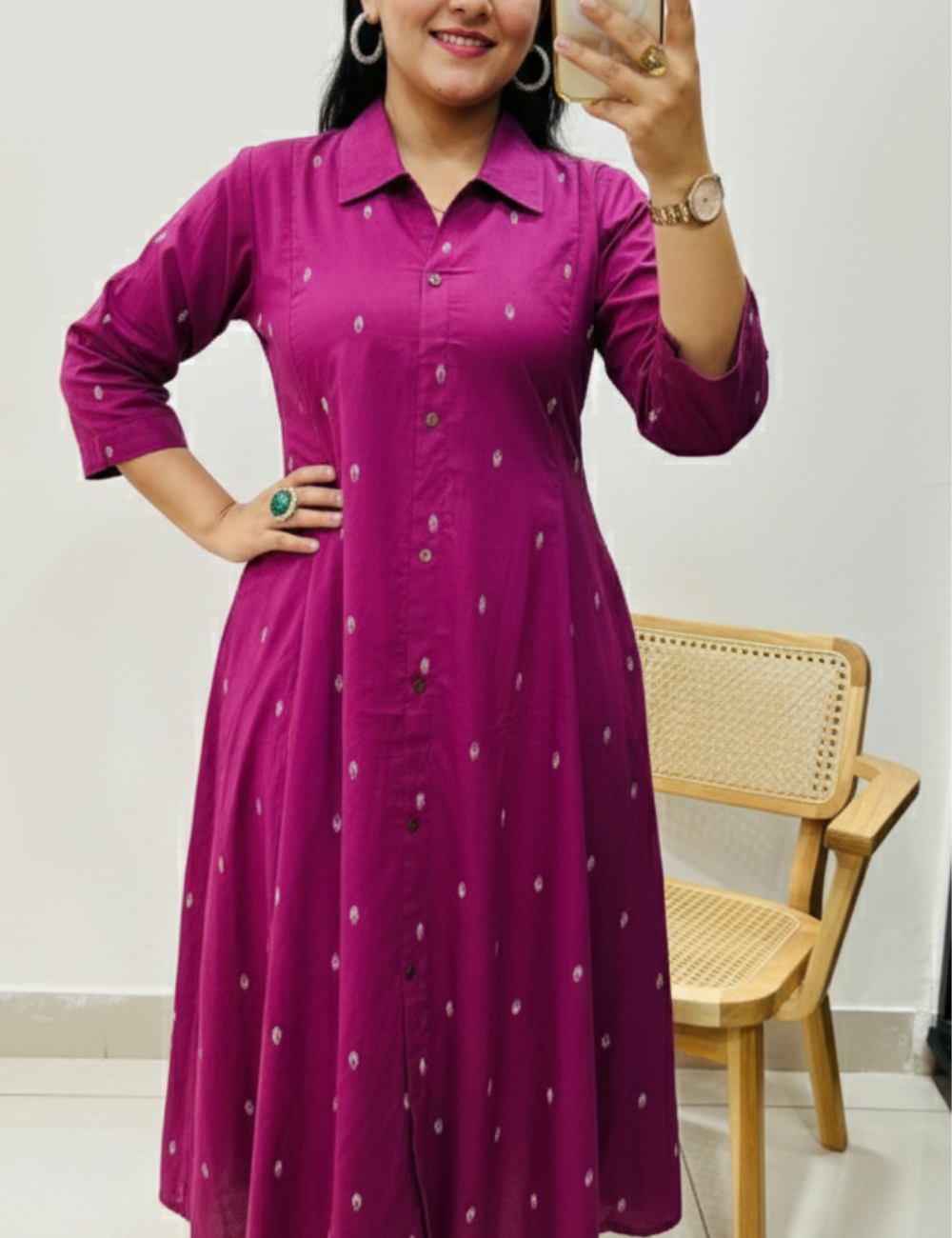 Majenta A line Umbrella Cut Cotton Kurti