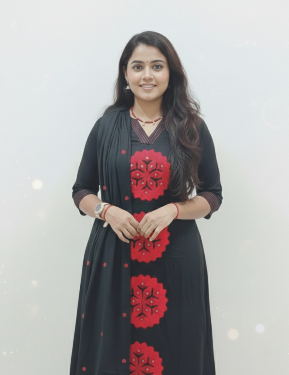 Black Applique Work Cotton Suit Set