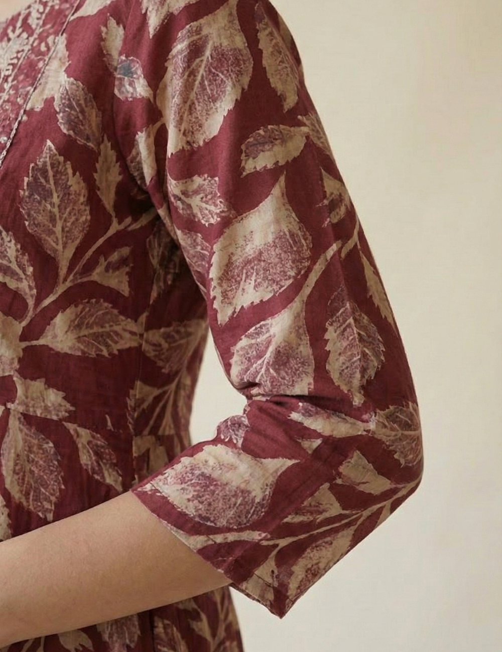 Deep Red With Yoke Work Cotton Umbrella Kurti