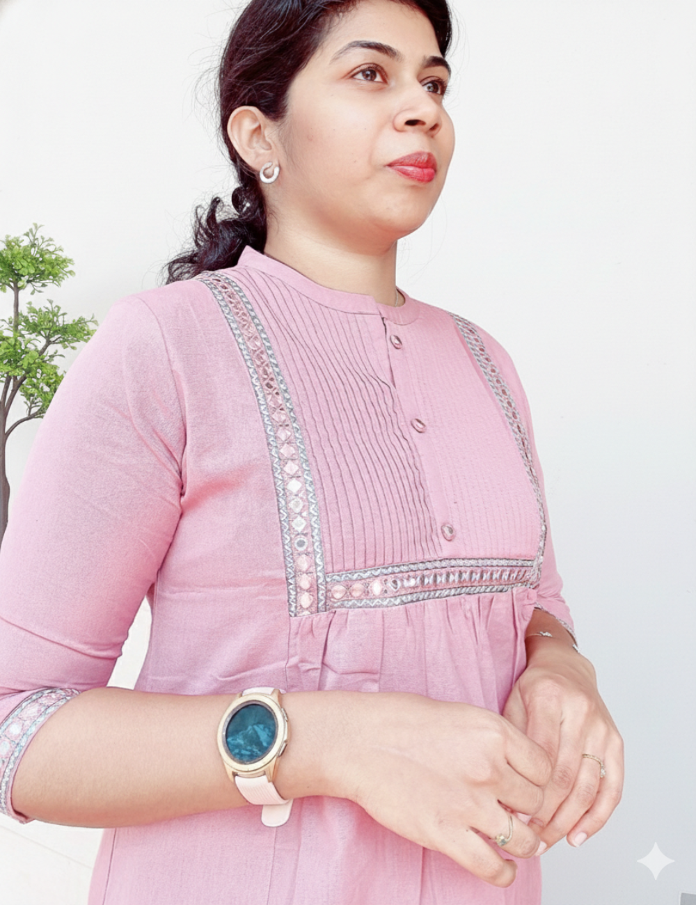 Light Pink With Yoke Work Cotton Short Kurti